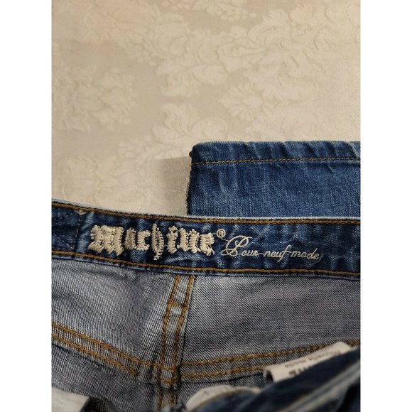 Machine Jeans Nouvelle Mode Straight Leg Distressed Sz 25 Green Sequins Italy 39 - Picture 6 of 8